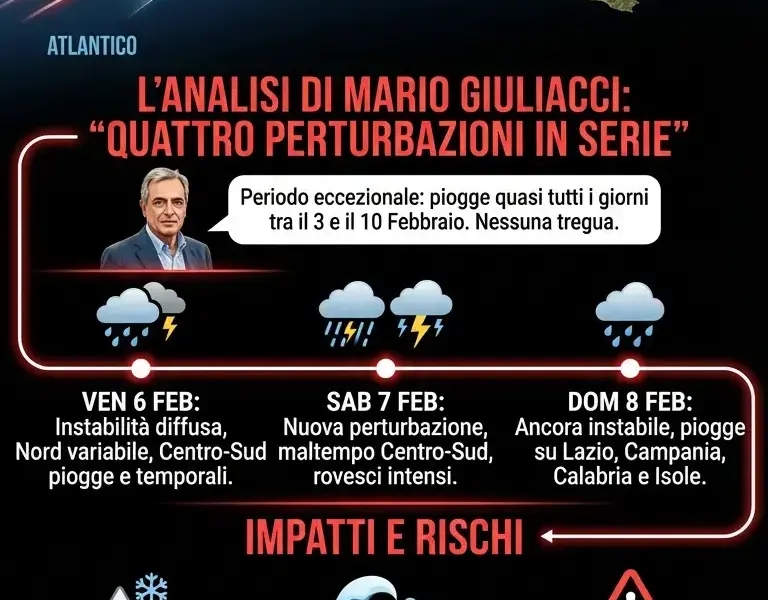 Infografica: Meteo Weekend: Treno di Perturbazioni e l'Analisi di Mario Giuliacci