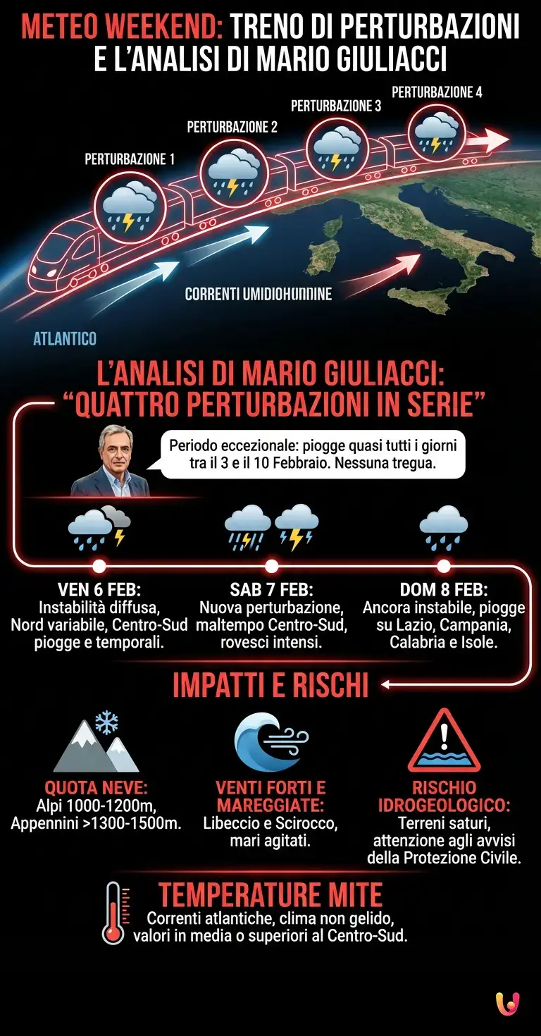 Meteo Weekend: Treno di Perturbazioni e l'Analisi di Mario Giuliacci - Infografica riassuntiva