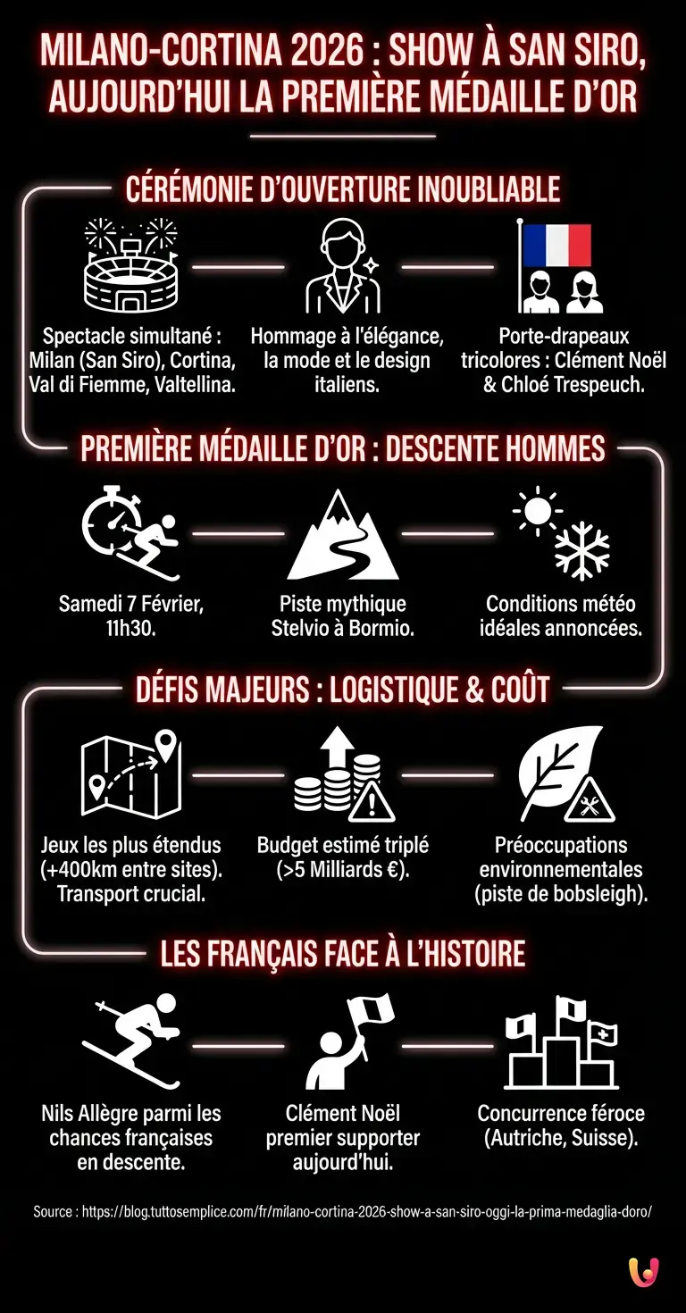 Milano-Cortina 2026: Show a San Siro, Oggi la Prima Medaglia d'Oro - Infographie résumant