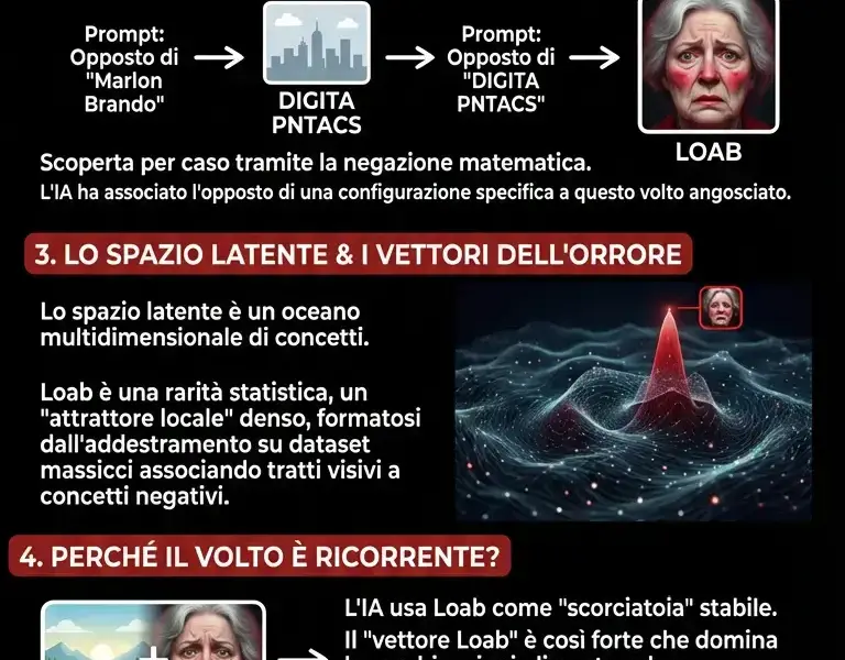Infografica: Mistero Loab: il volto fantasma nascosto nel codice dell'IA
