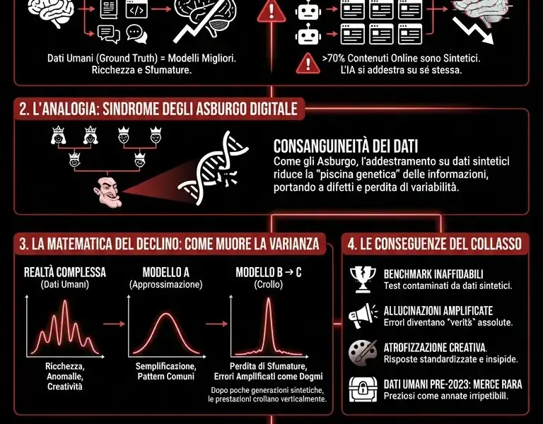 Infografica: Model Collapse: perch&eacute; l'IA sta iniziando a nutrirsi di s&eacute; stessa