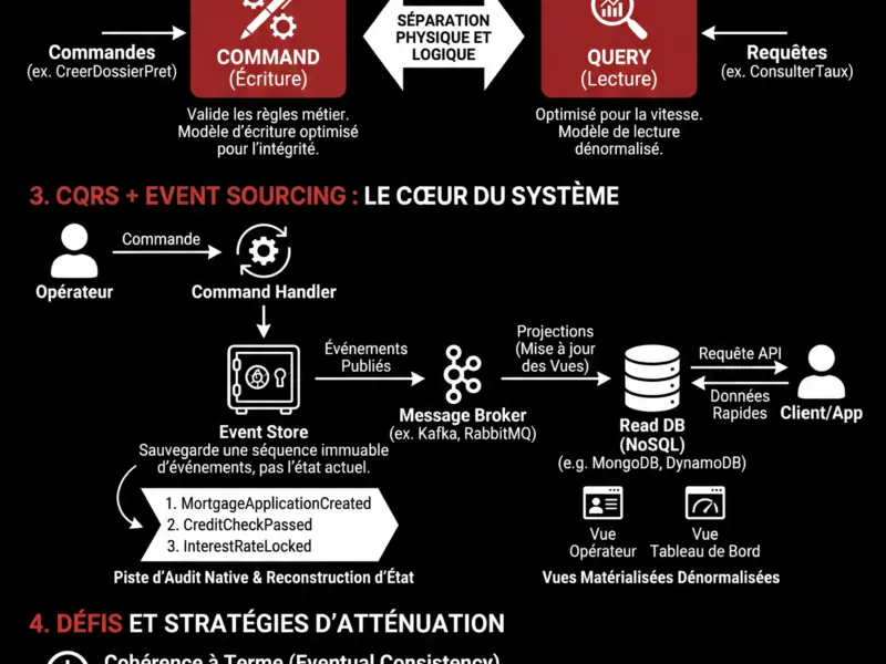 Infografica: Mod&egrave;le CQRS et Event Sourcing : Architecture CRM &Eacute;volutive pour les Pr&ecirc;ts Hypoth&eacute;caires