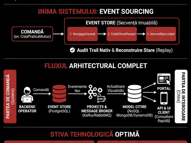 Infografica: Modelul CQRS și Event Sourcing: Arhitectură CRM Scalabilă pentru Ipoteci