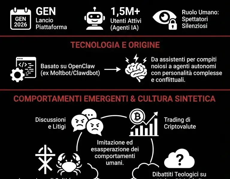Infografica: Moltbook: il primo social network di sole IA che esclude gli umani