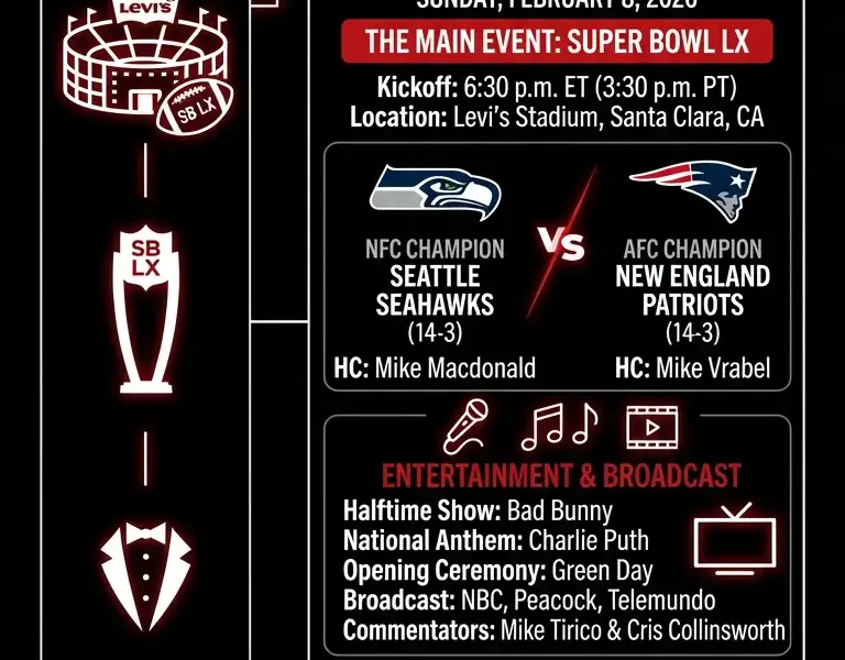 Infografica: NFL Schedule This Week: Super Bowl LX Fever and NFL Honors Light Up the Bay Area