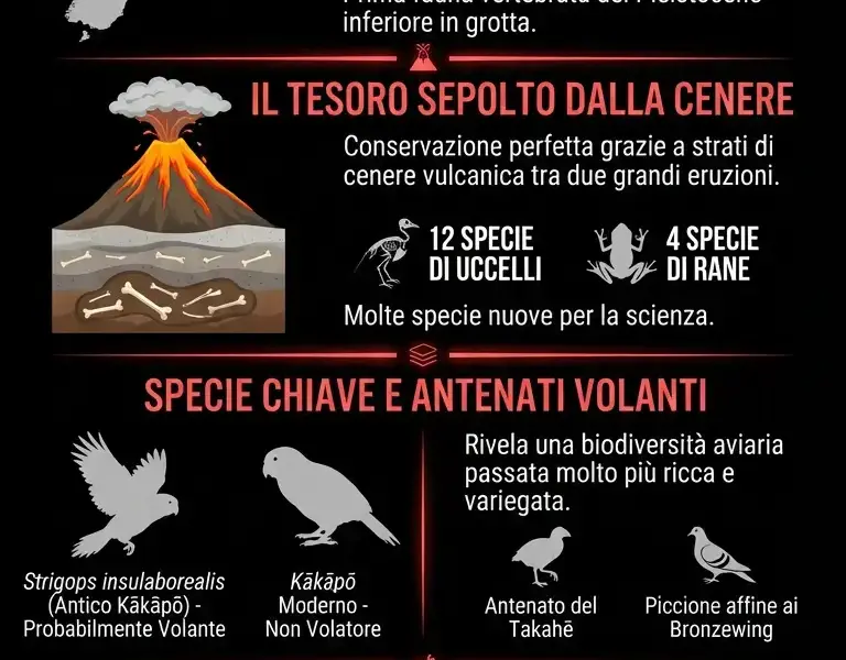Infografica: Nuova Zelanda: la Moa Eggshell Cave svela fossili di 1 milione di anni