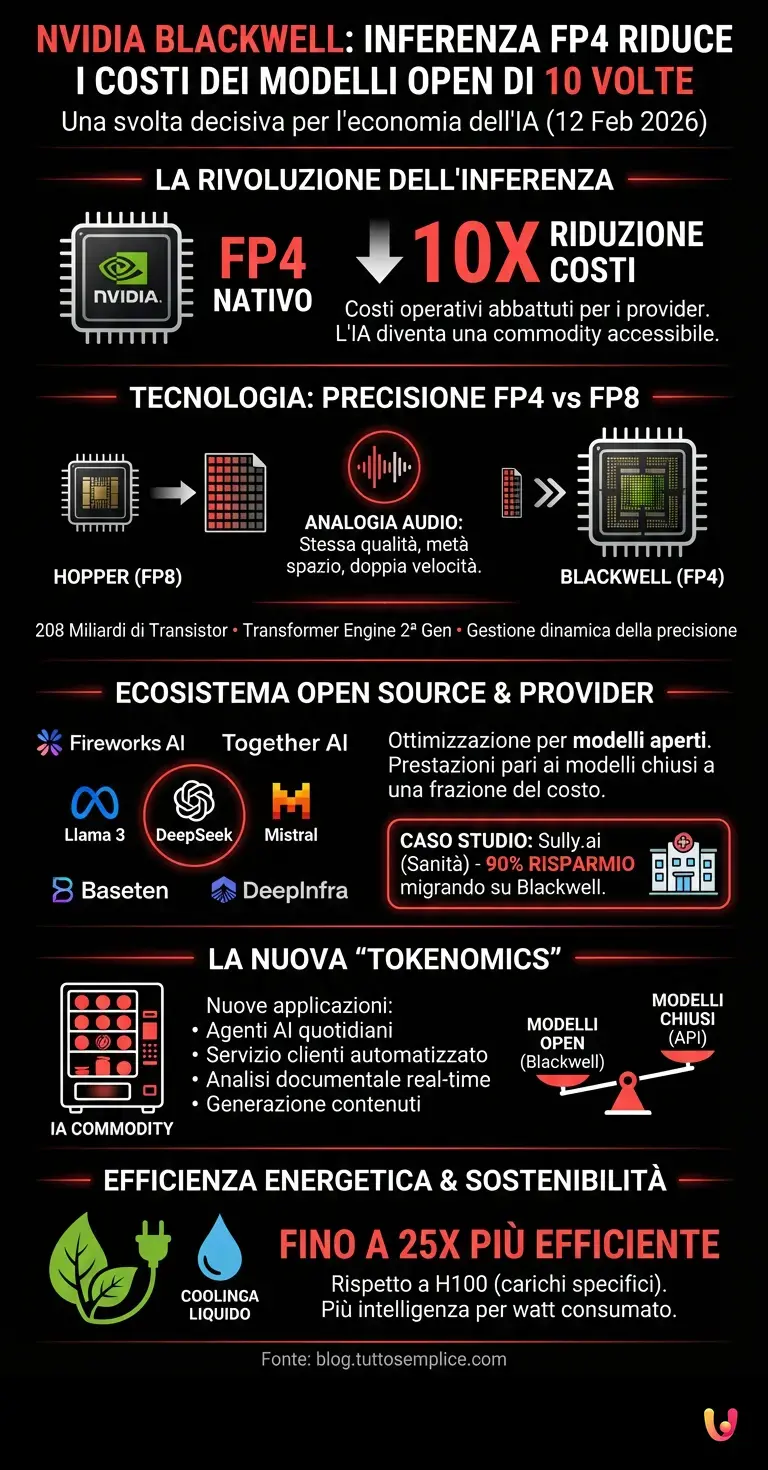 NVIDIA Blackwell: inferenza FP4 riduce costi modelli Open di 10 volte - Infografica riassuntiva