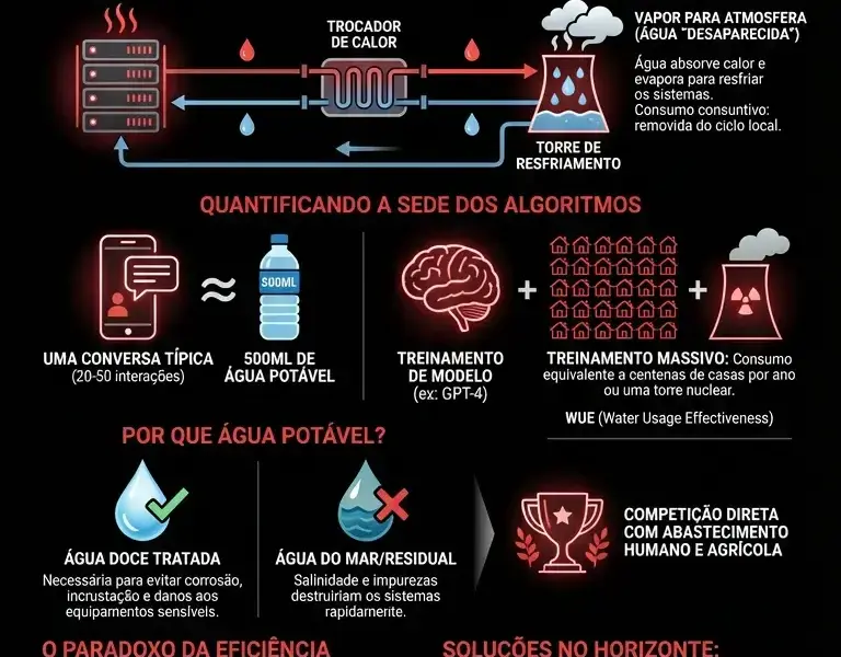 Infografica: O custo invis&iacute;vel: o recurso vital que a IA consome em segredo