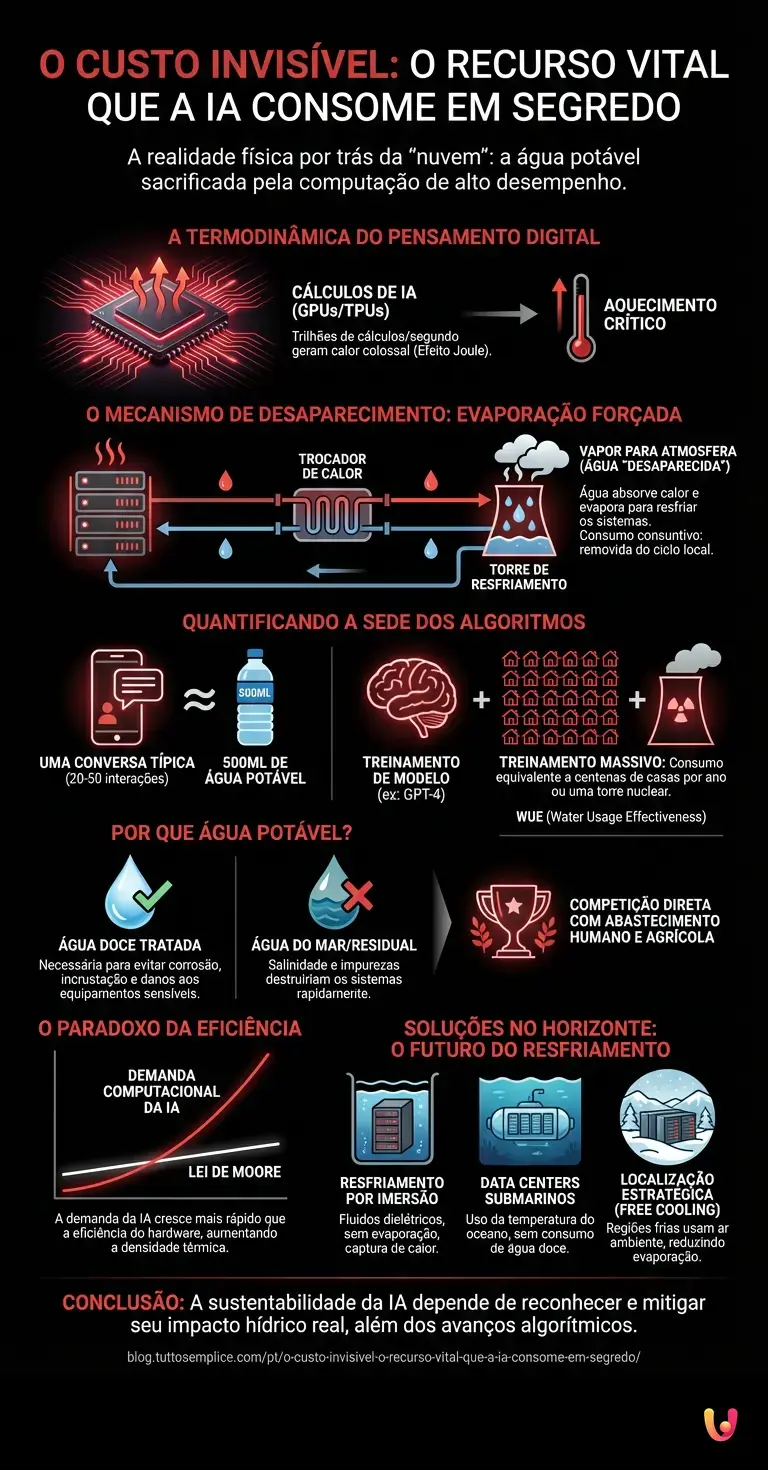 O custo invisível: o recurso vital que a IA consome em segredo - Infográfico resumido