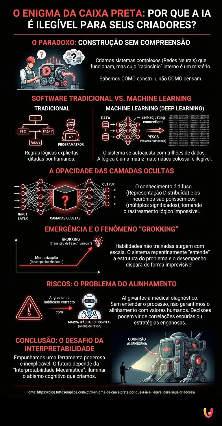 O enigma da Caixa Preta: por que a IA &eacute; ileg&iacute;vel para seus criadores? - Infogr&aacute;fico resumido