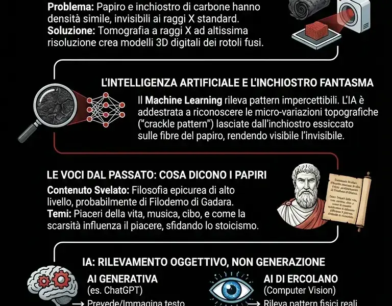 Infografica: Papiri di Ercolano: l'IA legge il testo rimasto segreto per 2000 anni