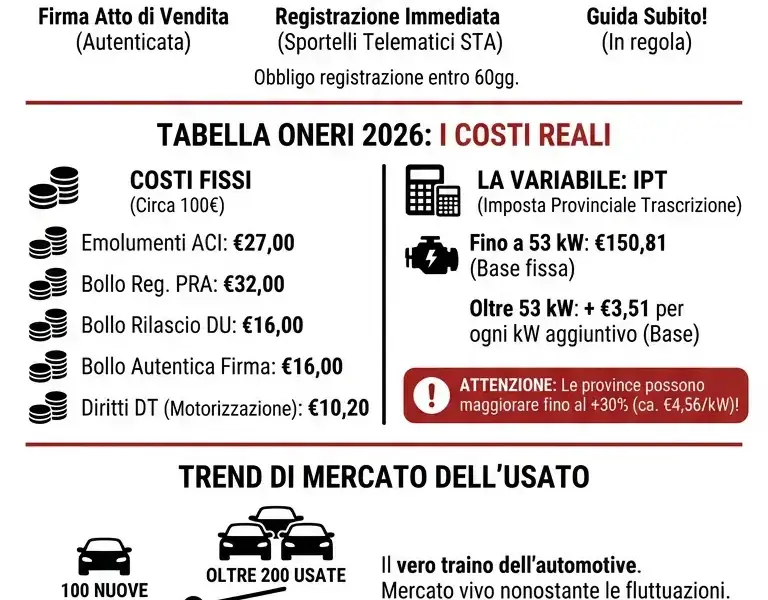 Infografica: Passaggio Propriet&agrave; 2026: procedura tecnica e tabella oneri