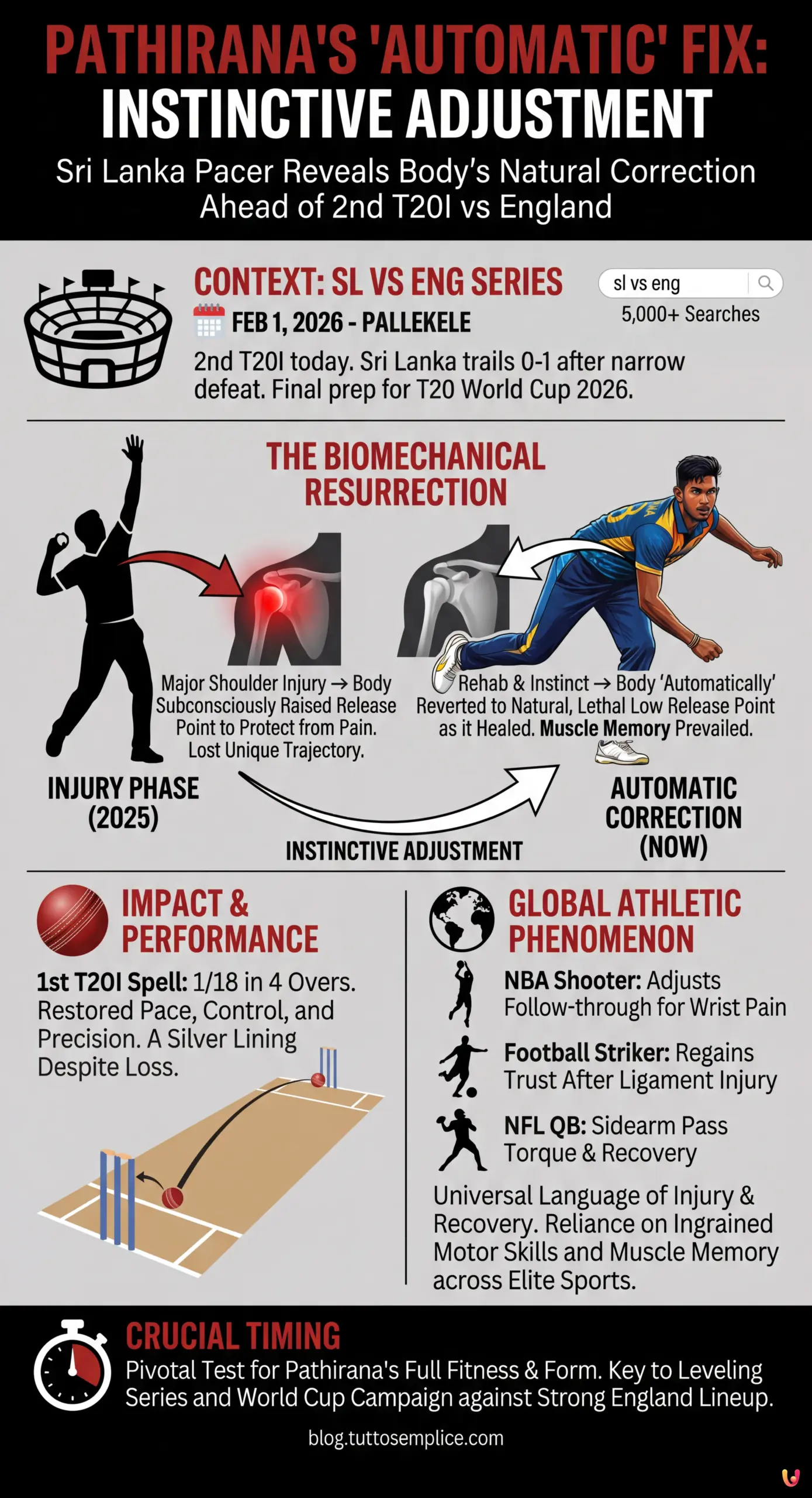 Pathirana's 'Automatic' Fix: Sri Lanka Pacer Reveals Body's Instinctive Adjustment Ahead of 2nd T20I vs England - Summary Infographic