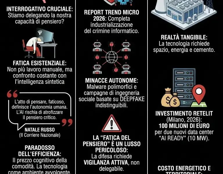 Infografica: Pensare stanca: la filosofia dell'AI e il rischio cognitivo 2026