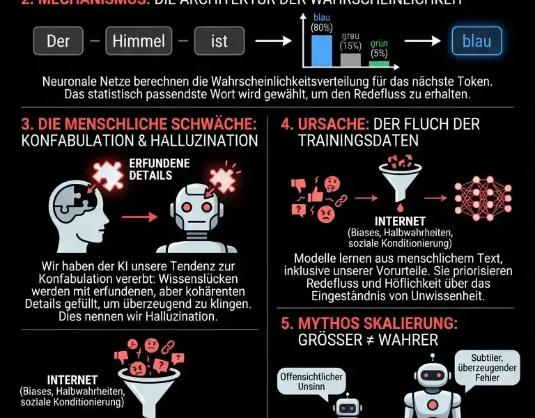 Infografica: Plausibel statt wahr: Der fatale Designfehler im Herzen der KI