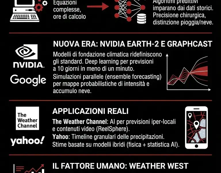 Infografica: Previsioni Neve: Deep Learning e modelli NVIDIA per l'analisi meteo