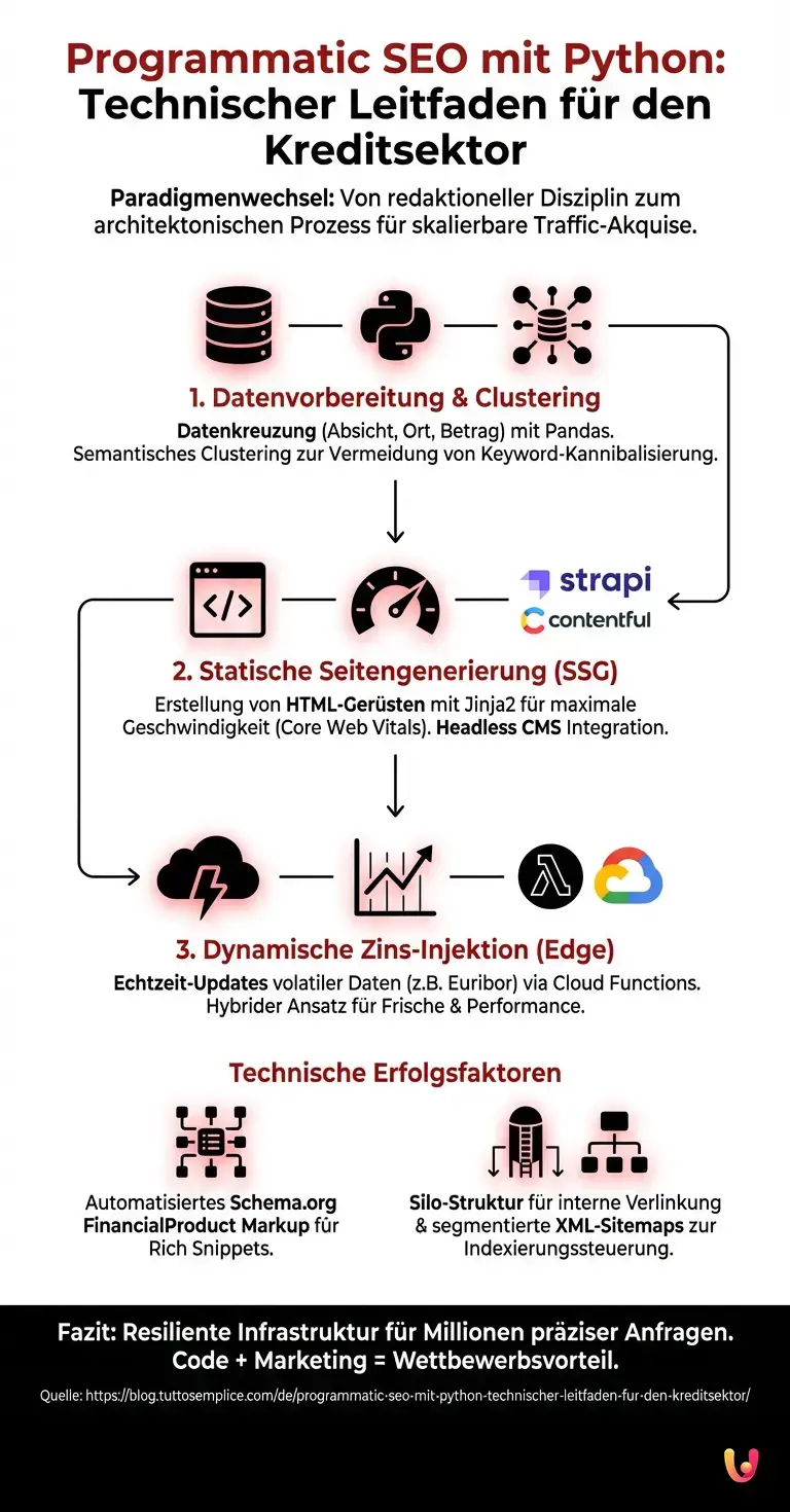 Programmatic SEO mit Python: Technischer Leitfaden für den Kreditsektor - Zusammenfassende Infografik