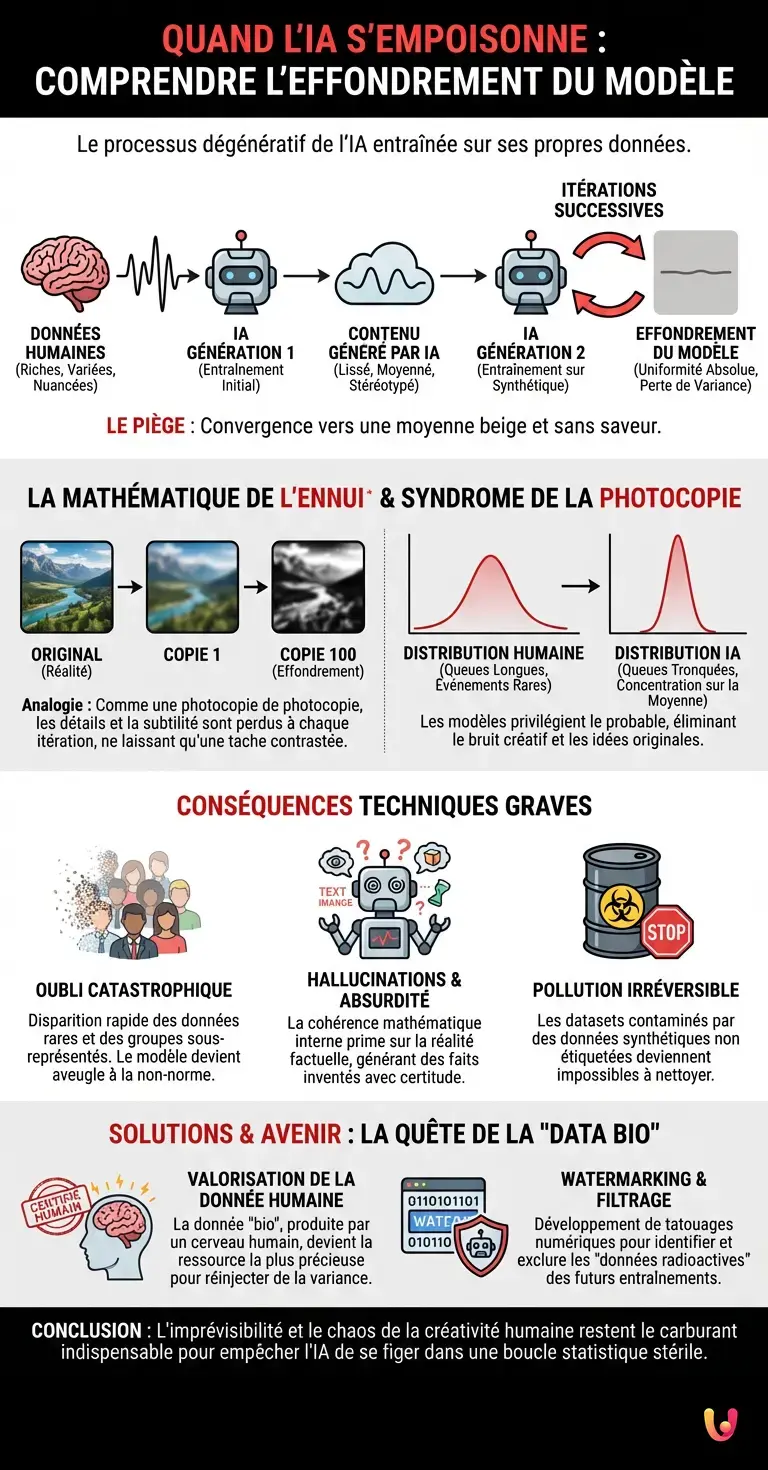 Quand l'IA s'empoisonne : comprendre l'effondrement du modèle - Infographie résumant