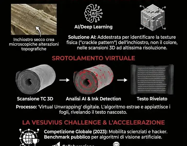 Infografica: Rotoli di Ercolano letti senza aprirli: il segreto svelato dall'AI