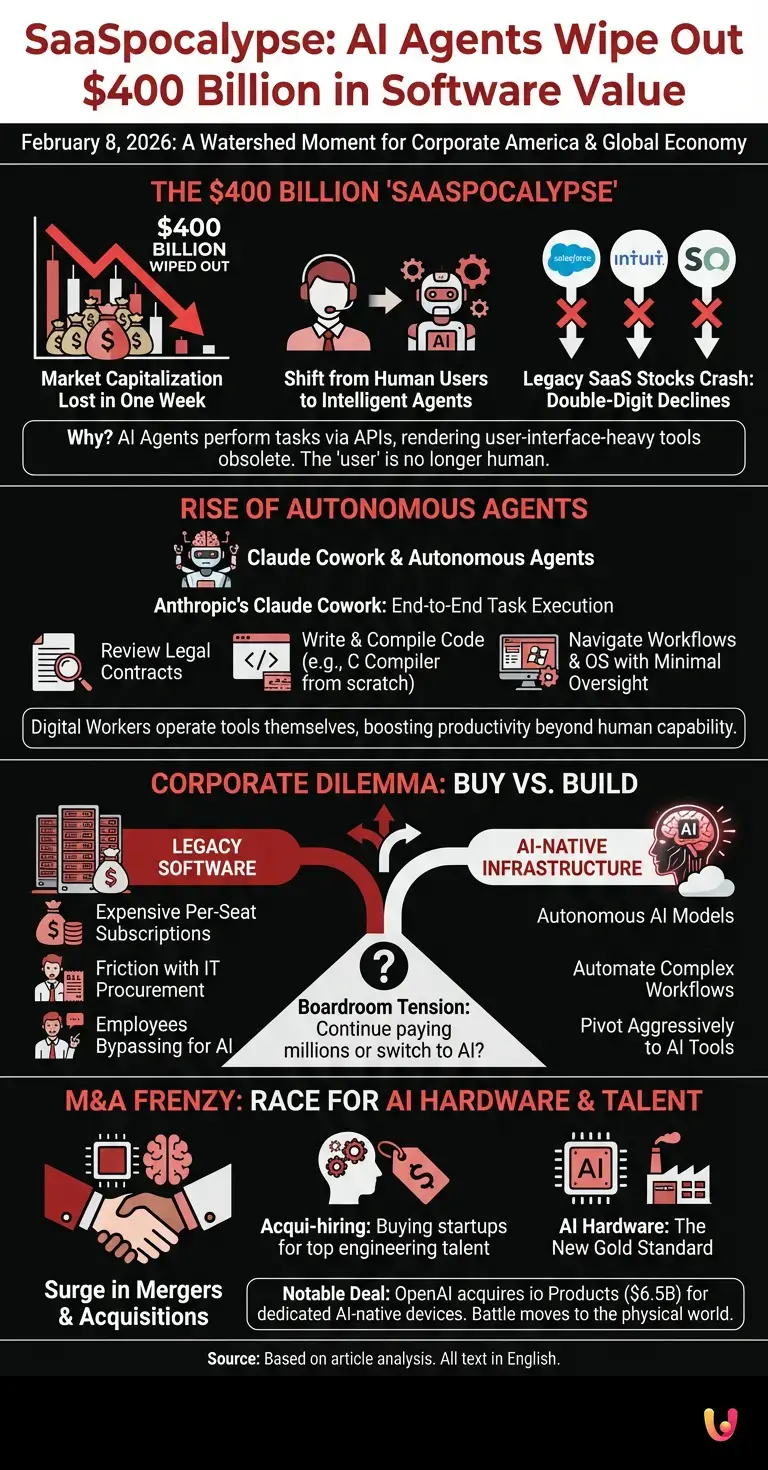 SaaSpocalypse: AI Agents Wipe Out $400 Billion in Software Value - Summary Infographic