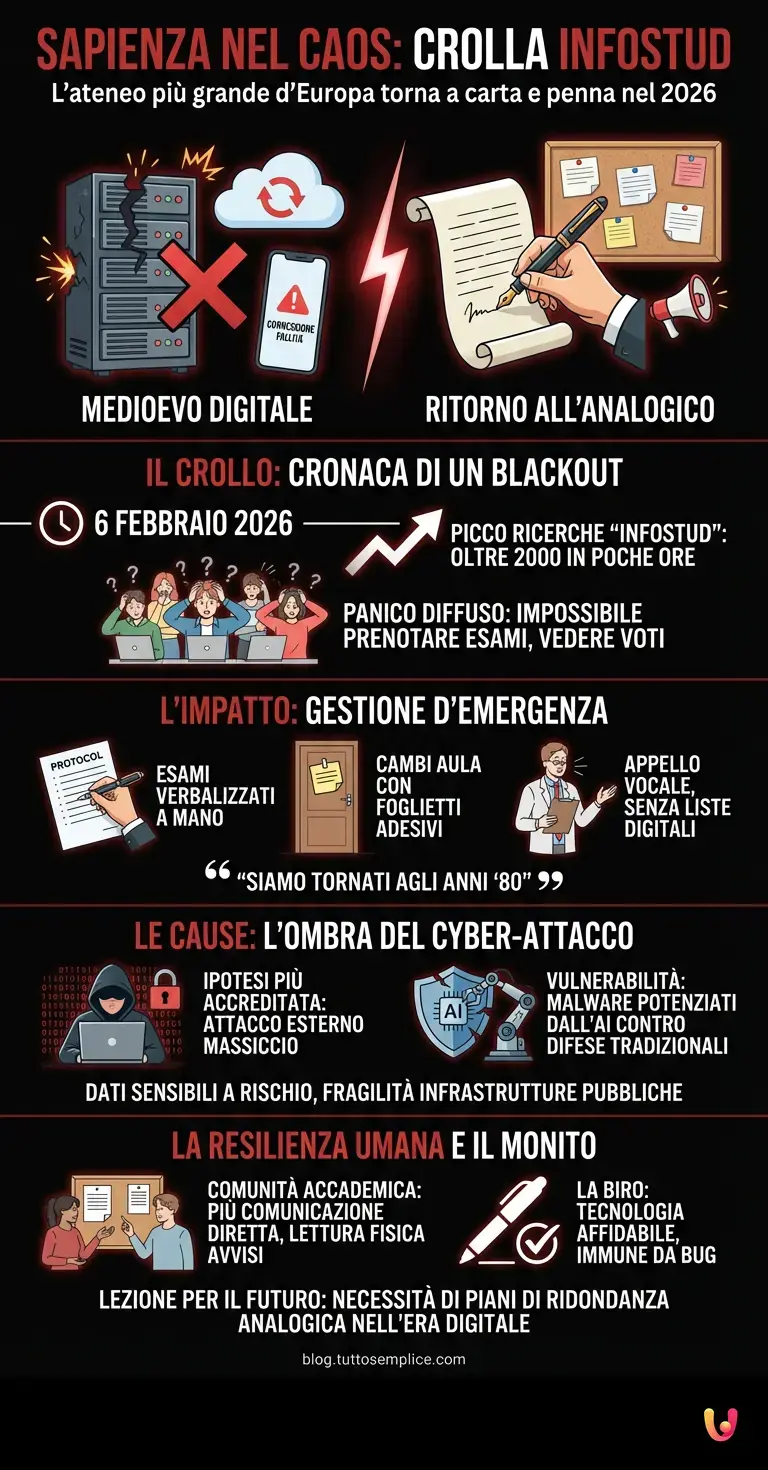 Sapienza nel caos: crolla Infostud, l'ateneo torna a carta e penna - Infografica riassuntiva