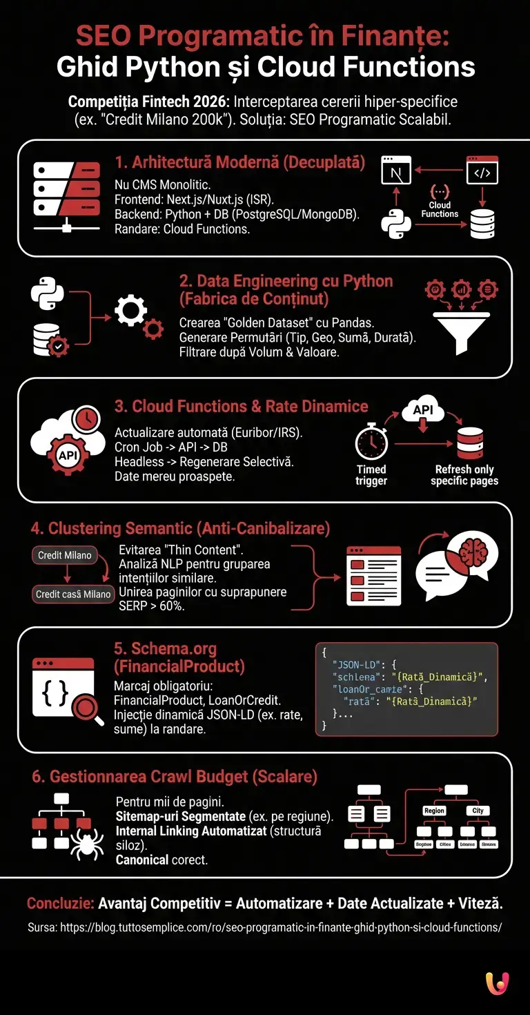SEO Programatic &icirc;n Finanțe: Ghid Python și Cloud Functions - Infografic rezumativ