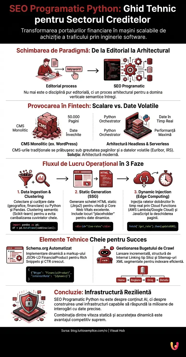 SEO Programatic Python: Ghid Tehnic pentru Sectorul Creditelor - Infografic rezumativ