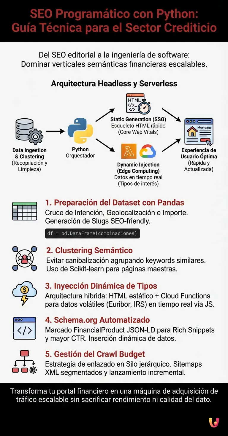 SEO Program&aacute;tico con Python: Gu&iacute;a T&eacute;cnica para el Sector Crediticio - Infograf&iacute;a resumen