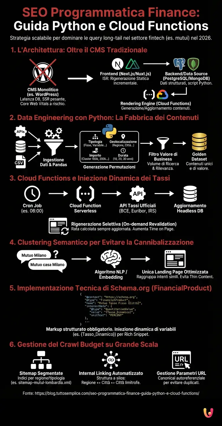 SEO Programmatica Finance: Guida Python e Cloud Functions - Infografica riassuntiva