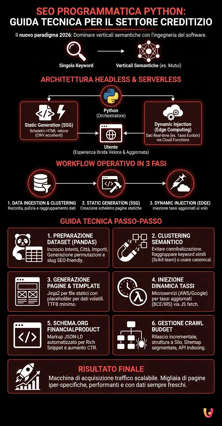 SEO Programmatica Python: Guida Tecnica per il Settore Creditizio - Infografica riassuntiva