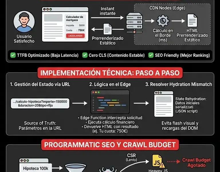 Infografica: SEO T&eacute;cnico Fintech: Edge-Side Rendering para Calculadoras de Hipotecas