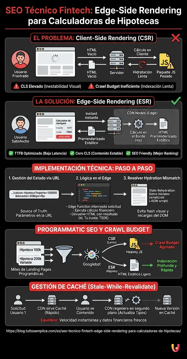 SEO Técnico Fintech: Edge-Side Rendering para Calculadoras de Hipotecas - Infografía resumen