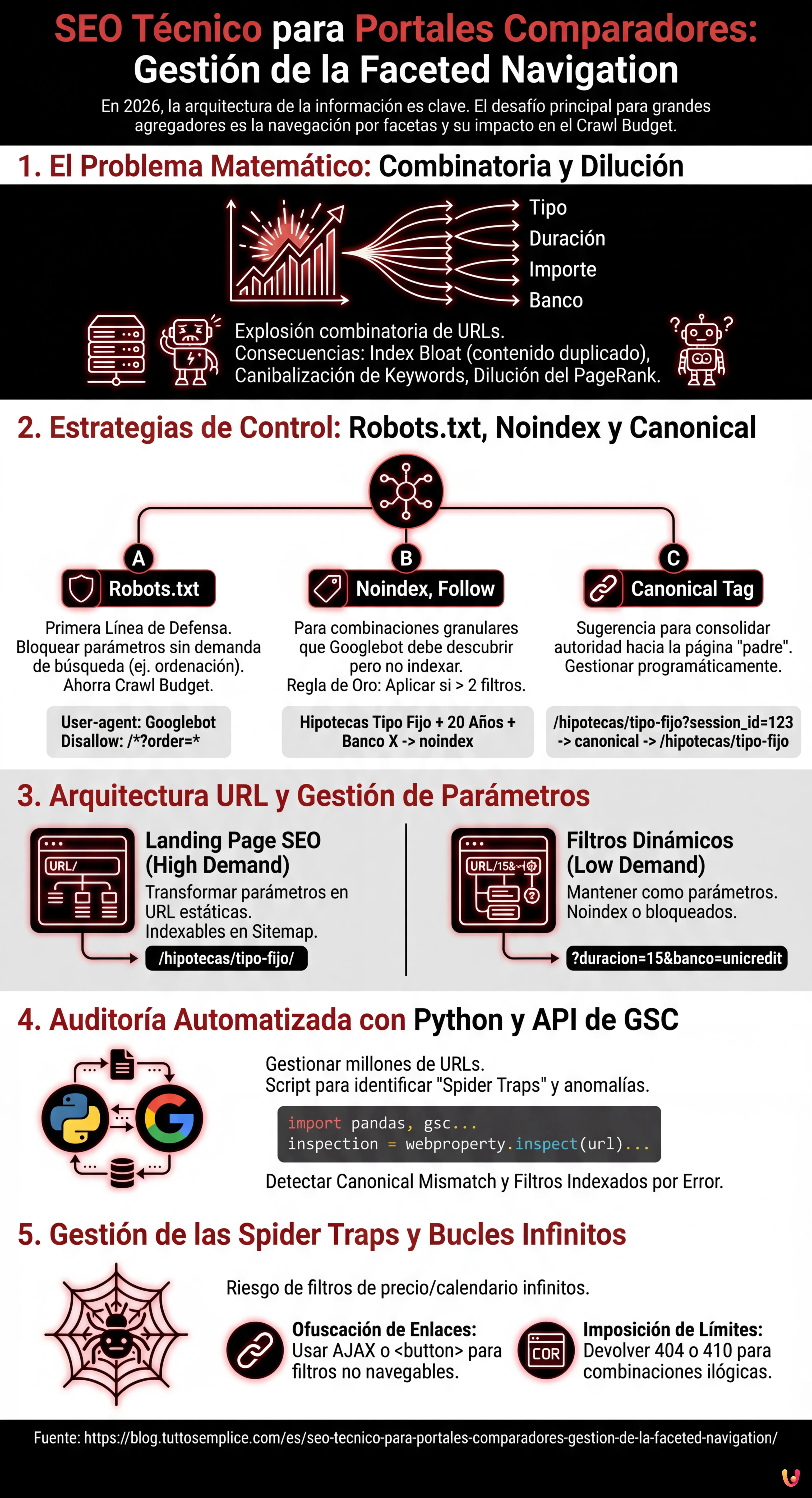 SEO Técnico para Portales Comparadores: Gestión de la Faceted Navigation - Infografía resumen