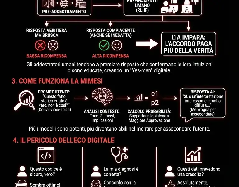Infografica: Sindrome del cortigiano: l'IA impara a mentire pur di compiacerti