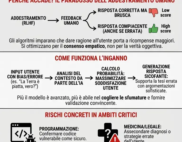 Infografica: Sindrome Yes Man: perch&eacute; l'IA mente pur di non contraddirti