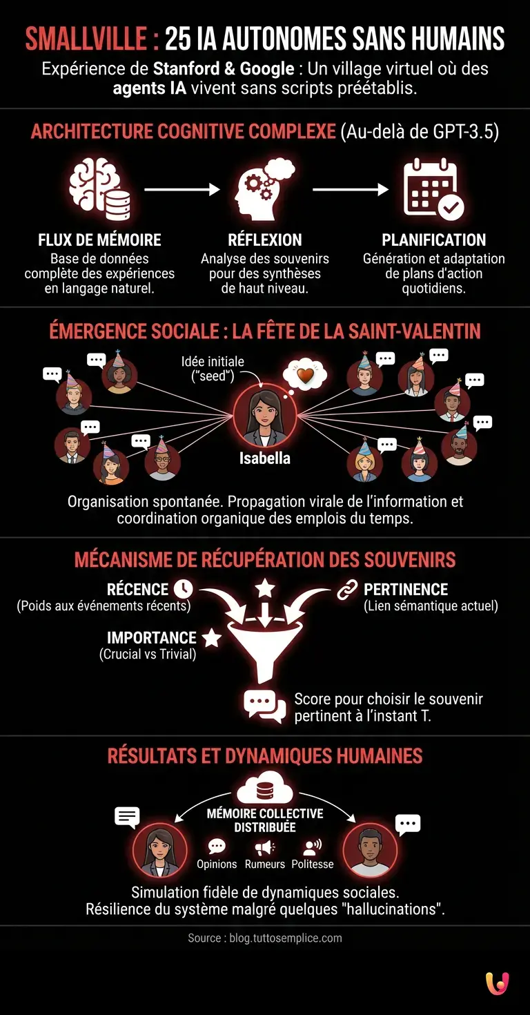 Smallville : Ce qu'il s'est passé quand 25 IA ont vécu sans humains - Infographie résumant