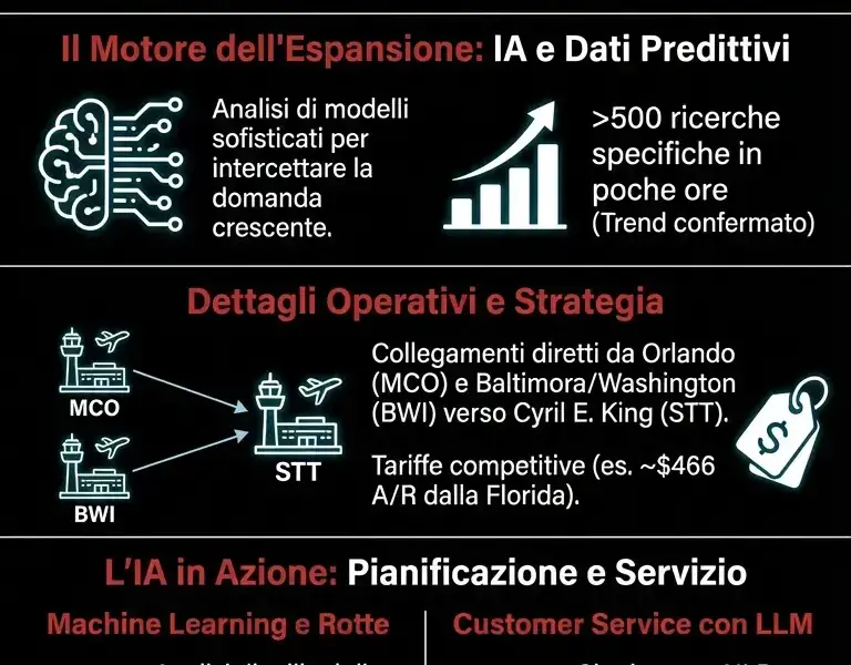 Infografica: Southwest Airlines inaugura i voli per St. Thomas grazie all'IA