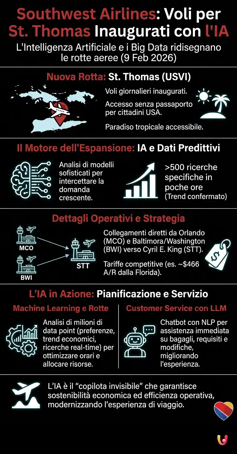 Southwest Airlines inaugura i voli per St. Thomas grazie all'IA - Infografica riassuntiva