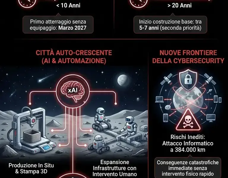 Infografica: SpaceX cambia rotta: citt&agrave; auto-crescente sulla Luna prima di Marte