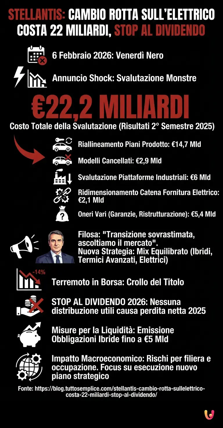 Stellantis: cambio rotta sull'elettrico costa 22 miliardi, stop al dividendo - Infografica riassuntiva