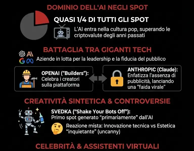 Infografica: Super Bowl LX: 150 milioni di investimenti in spot per l'AI generativa