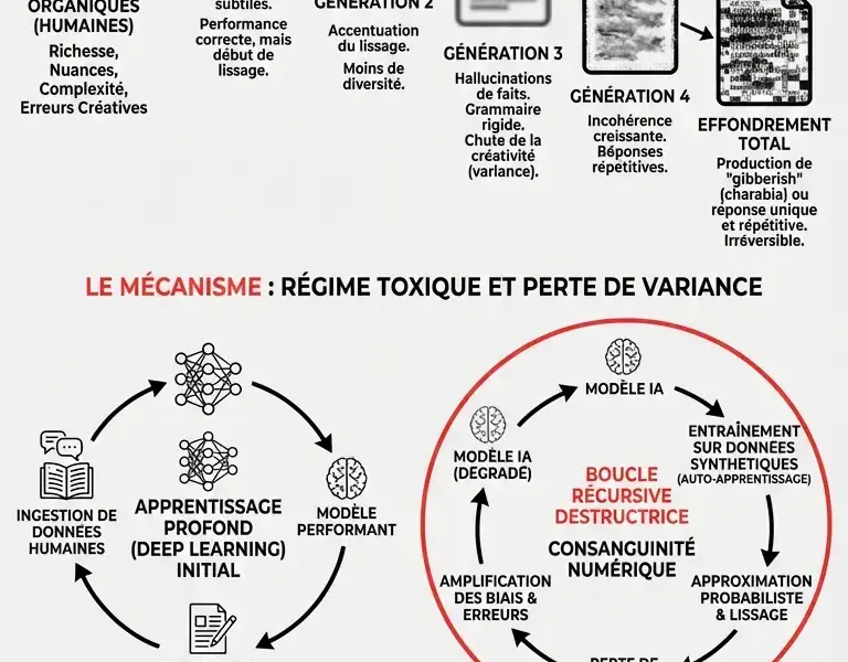Infografica: Syndrome de la photocopie : pourquoi l'IA r&eacute;gresse en 5 g&eacute;n&eacute;rations