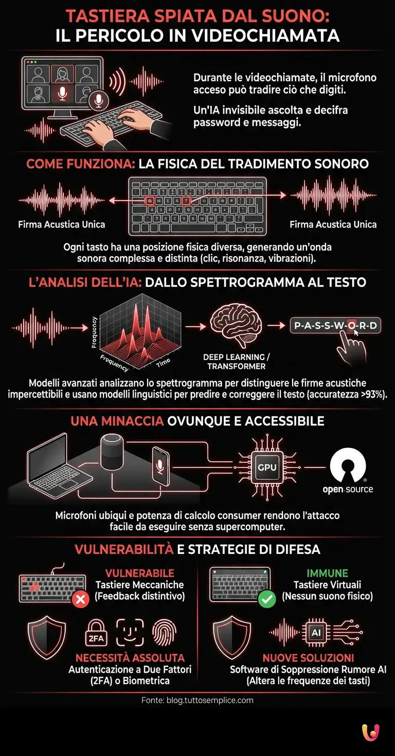 Tastiera spiata dal suono: perch&eacute; non digitare mai in videochiamata - Infografica riassuntiva