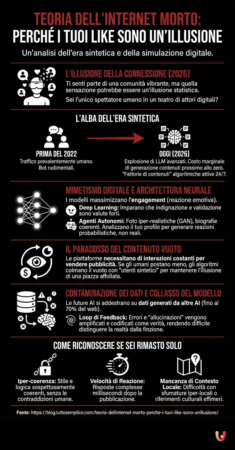 Teoria dell'Internet Morto: perché i tuoi like sono un'illusione - Infografica riassuntiva