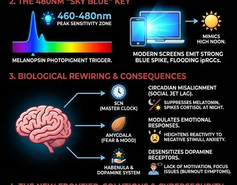 Infografica: The 480nm Key: How Invisible Light Is Rewiring Your Brain