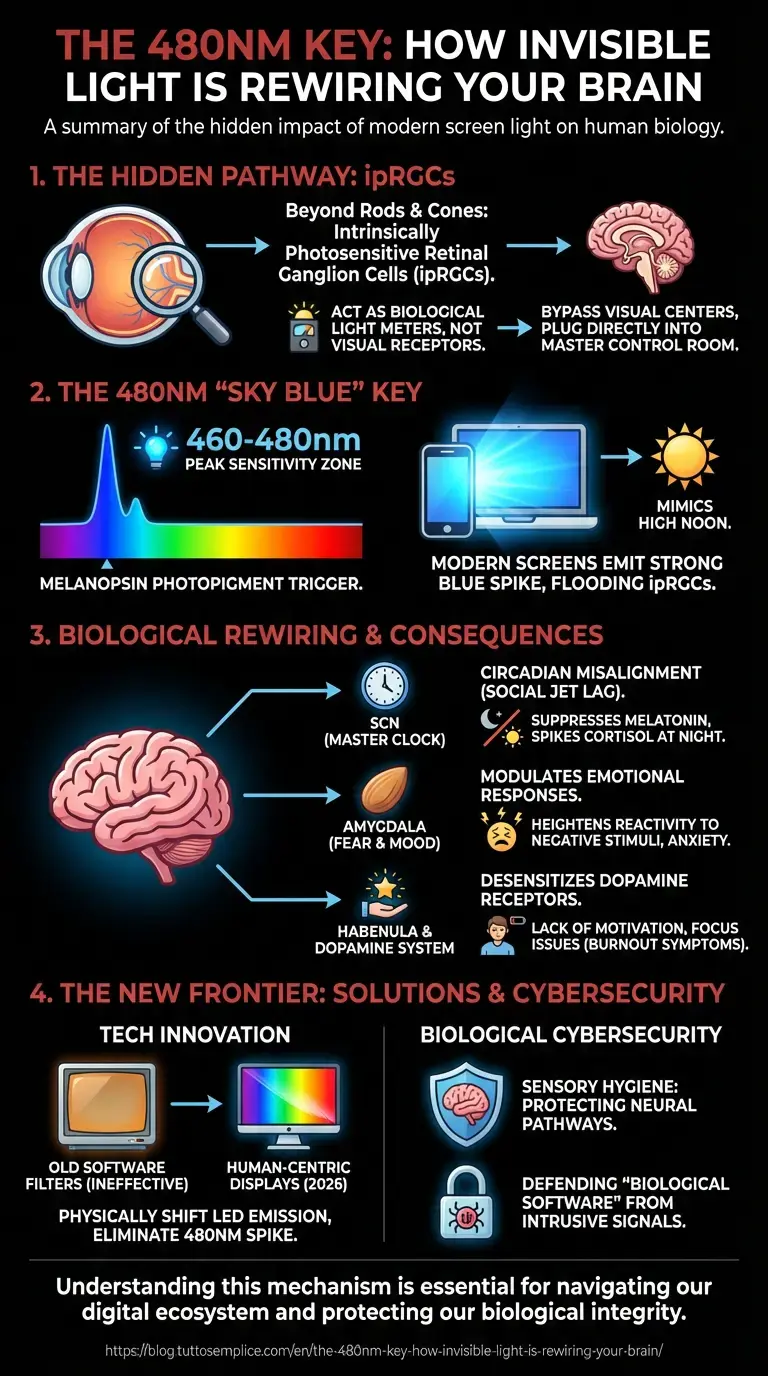 The 480nm Key: How Invisible Light Is Rewiring Your Brain - Summary Infographic
