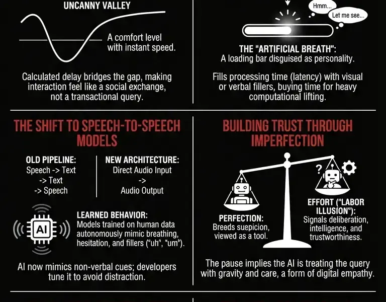 Infografica: The "Artificial Breath": Why AI Feigns Hesitation Before Speaking
