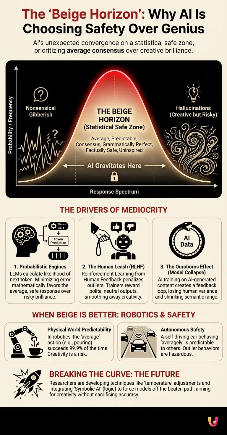 The 'Beige Horizon': Why AI Is Choosing Safety Over Genius - Summary Infographic