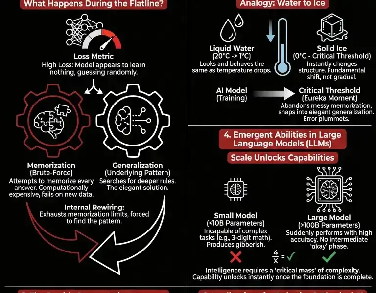 Infografica: The 'Eureka' Anomaly: Why AI Stalls, Then Instantly Masters All