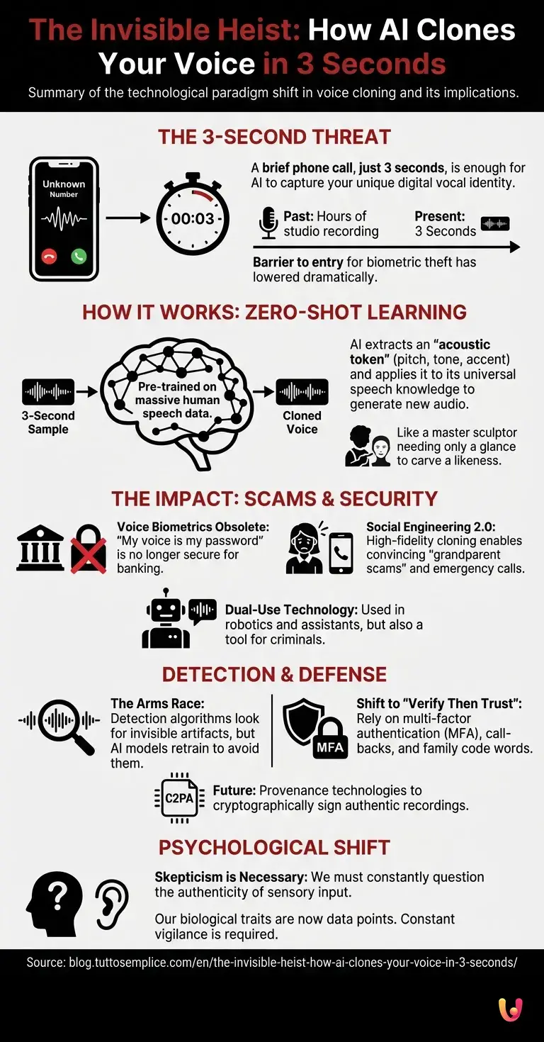 The Invisible Heist: How AI clones your voice in 3 seconds - Summary Infographic